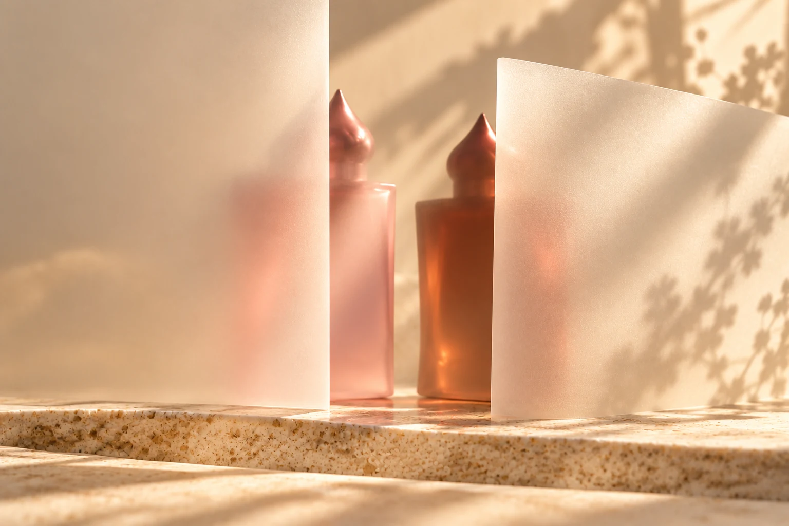 Soft hints of colour and a silhouette behind translucent glass
